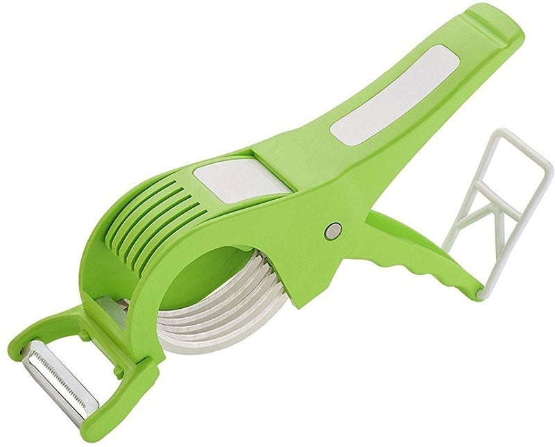DBY 2 in 1 Vegetable and Fruit Cutter and Peeler Durable Veggie Slicer Chopper Extra 5 Blade Sharp Stainless Steel Veg Cutter with Peeler Chilly With Lock System Plastic - Image 1